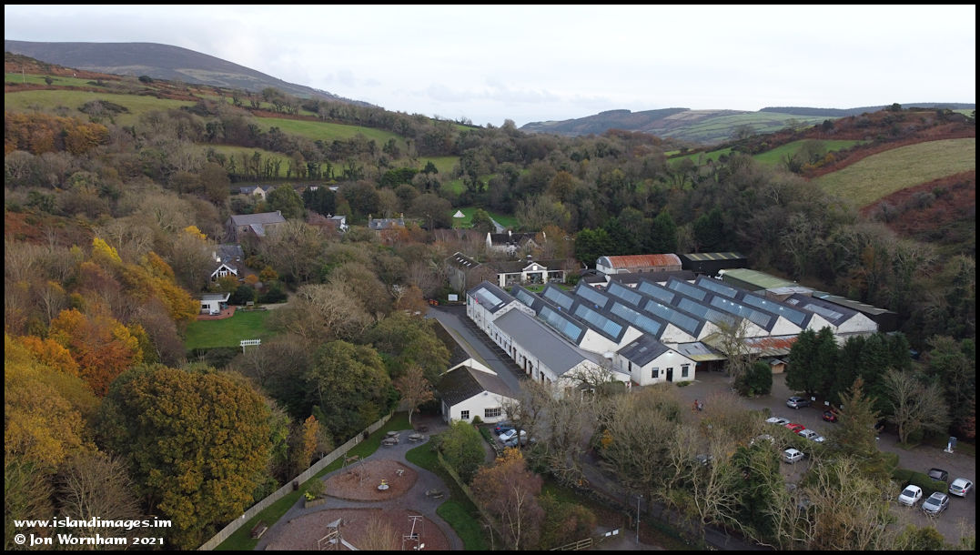 Aerial view of Tynwald Mills, Isle of Man 10/11/21